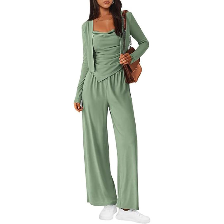 Women Comfortable Jumpsuit with Sleeveless Blouse and Open Cardigan Lune London