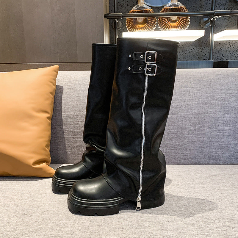 Knee-high boots for women with trendy zipper and adjustable strap Lune London