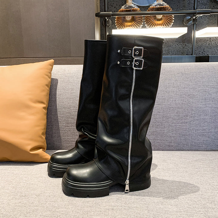 Knee-high boots for women with trendy zipper and adjustable strap Lune London