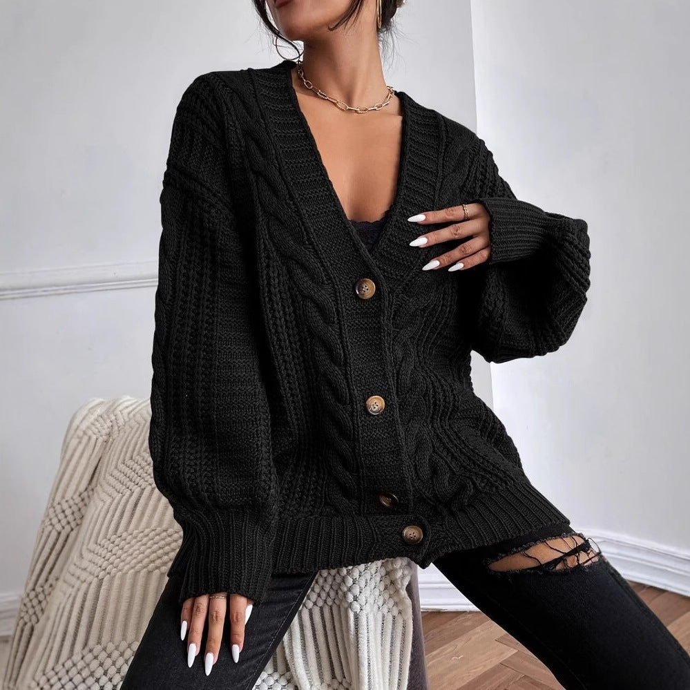 Chunky knit cardigan for women with decorative braid pattern Lune London