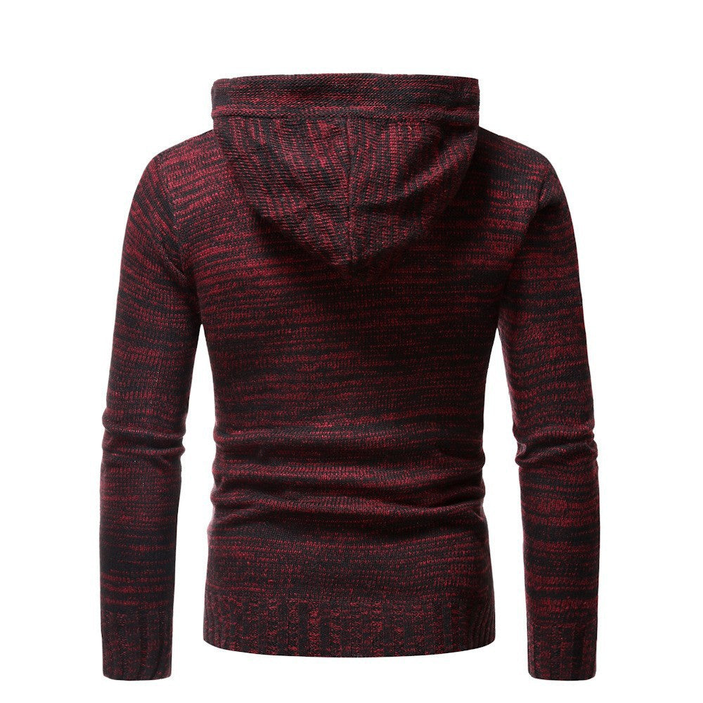 Trendy knitted sweater for men with a soft hooded collar and decorative button details Lune London
