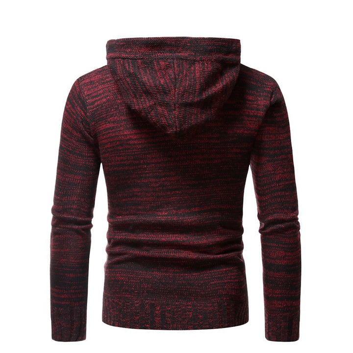 Trendy knitted sweater for men with a soft hooded collar and decorative button details Lune London
