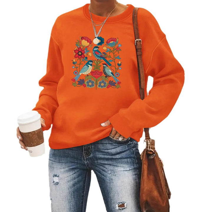 Sweatshirt pour femme avec motif floral d'oiseau et coupe décontractée Chic & Stil