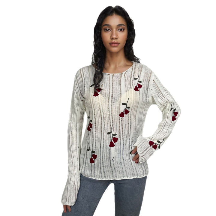 Knit sweater for women with floral appliques Lune London