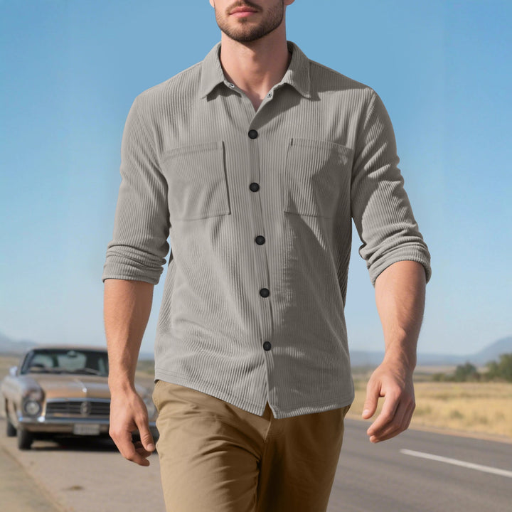 Men's long sleeve shirt with textured corduroy pattern and practical chest pockets Lune London