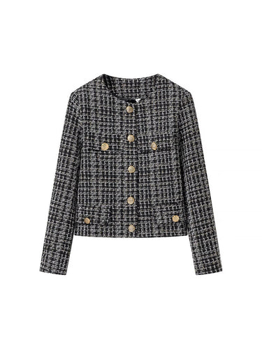 Elegant ladies tweed jacket with gold buttons Lune London
