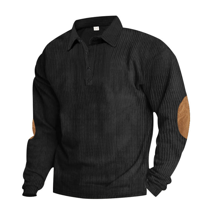 Men Casual Corded Sweater with Leather Trim Lune London