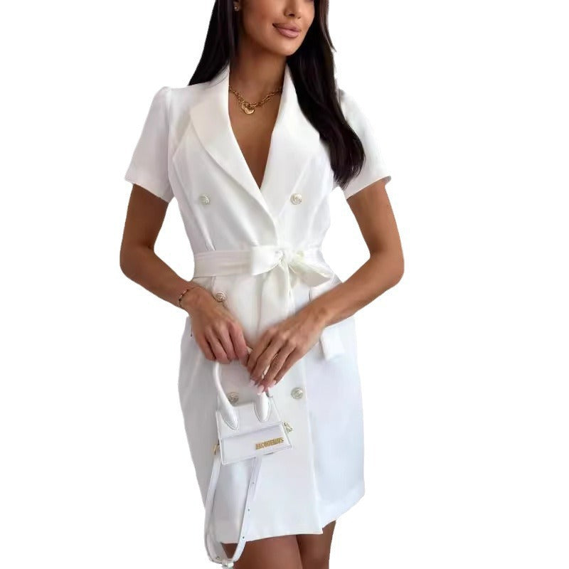 Blazer dress for women with a fitted belt and trendy button details Lune London
