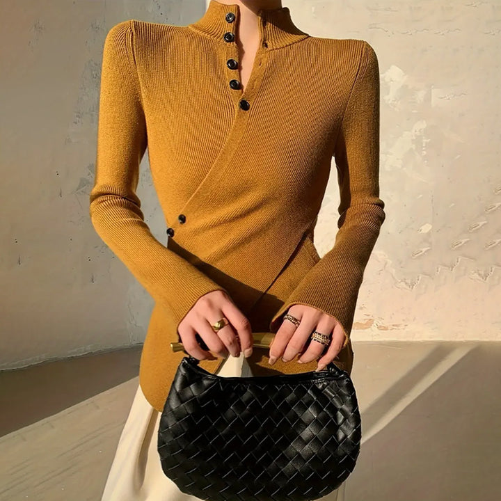 Femme Chic Tricot Haut avec Détails de Bouton Polyvalents Chic & Stil