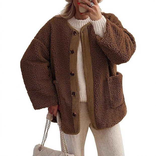 Ladies Cozy Fleece Jacket with Folded Collar Lune London