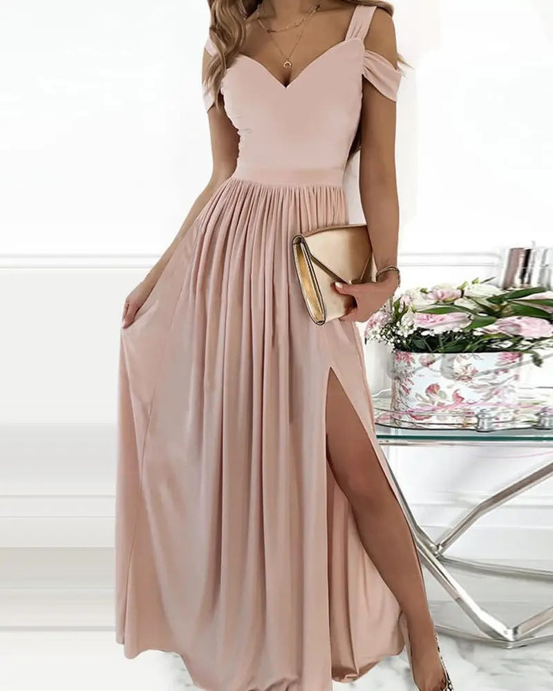 Maxi dress for women with off-shoulder design and refined slit Lune London