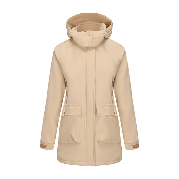 Functional jacket for women with removable hood and practical pockets Lune London