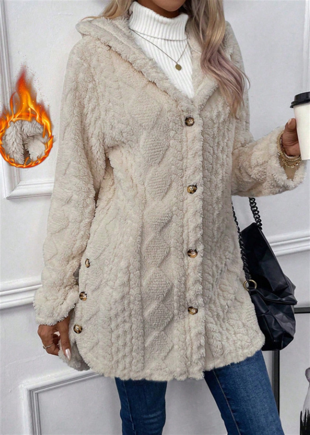 Ladies Cozy Teddy Jacket with Button Closure Lune London