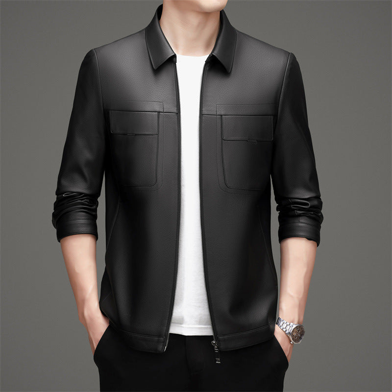 Casual leather jacket for men with practical chest pockets Lune London