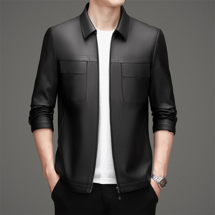 Casual leather jacket for men with practical chest pockets Lune London
