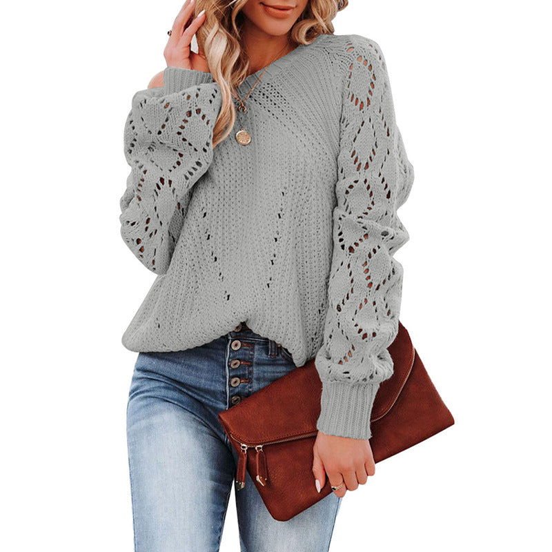 Women chunky knit sweater with V-neck and openings for airy sleeves Lune London