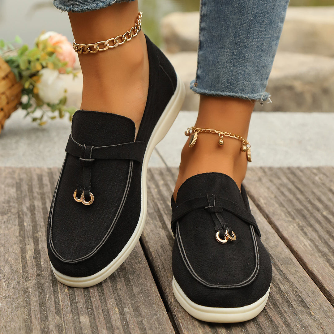 Lune London trendy women's loafers with gold accents