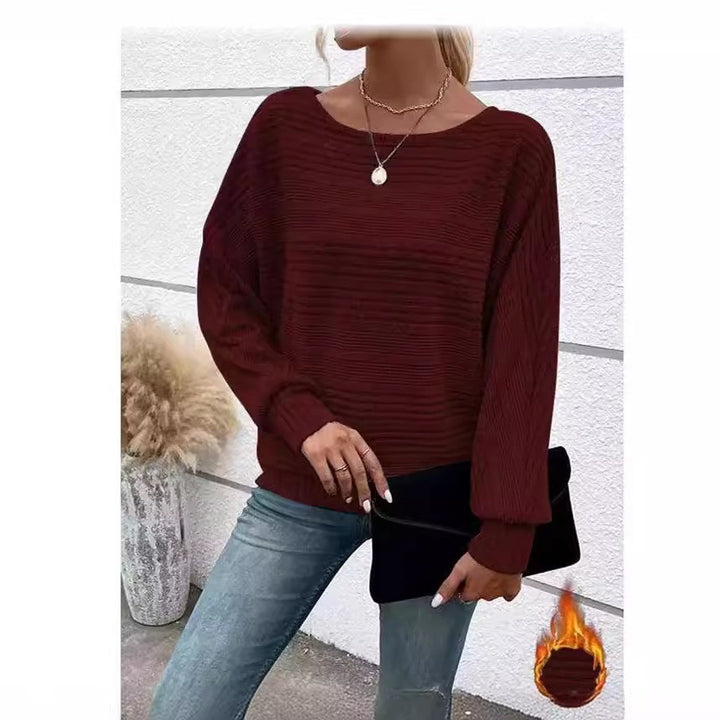Pull décontracté pour femmes avec motif rayé texturé et manches larges Chic & Stil