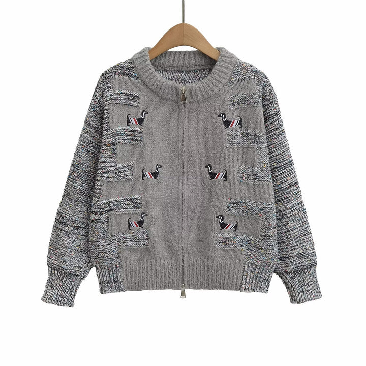 Ladies knit cardigan with colorful bird pattern Lune London