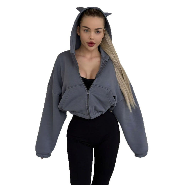 Cropped hooded jacket for women with a unique ears design Lune London