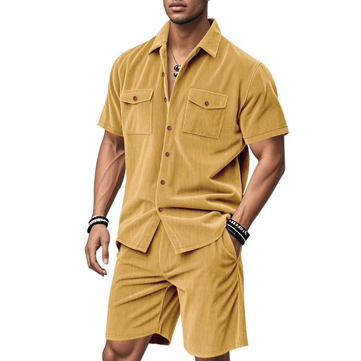 Casual men's outfit with textured top and shorts Lune London