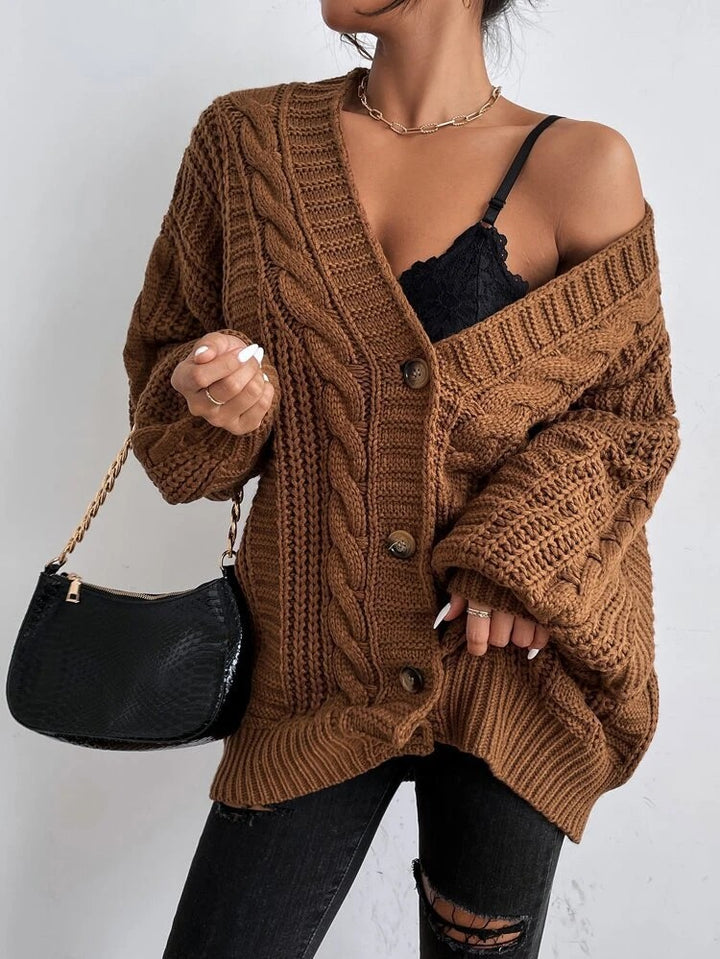 Chunky knit cardigan for women with decorative braid pattern Lune London
