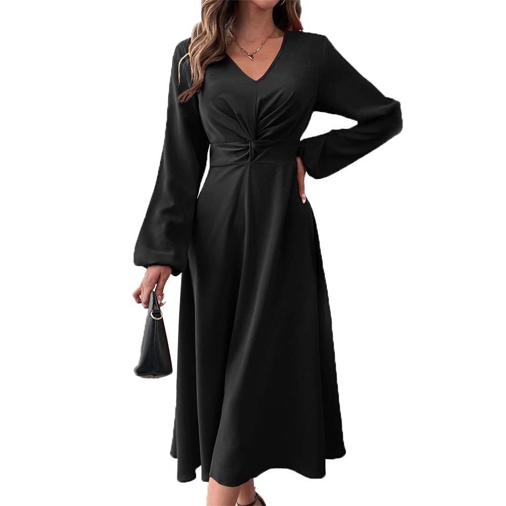 Elegant midi dress for women with a flattering drape and a deep V-neck Chic & Stil