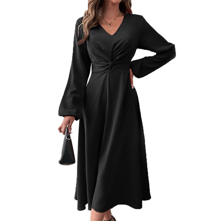 Elegant midi dress for women with a flattering drape and a deep V-neck Chic & Stil