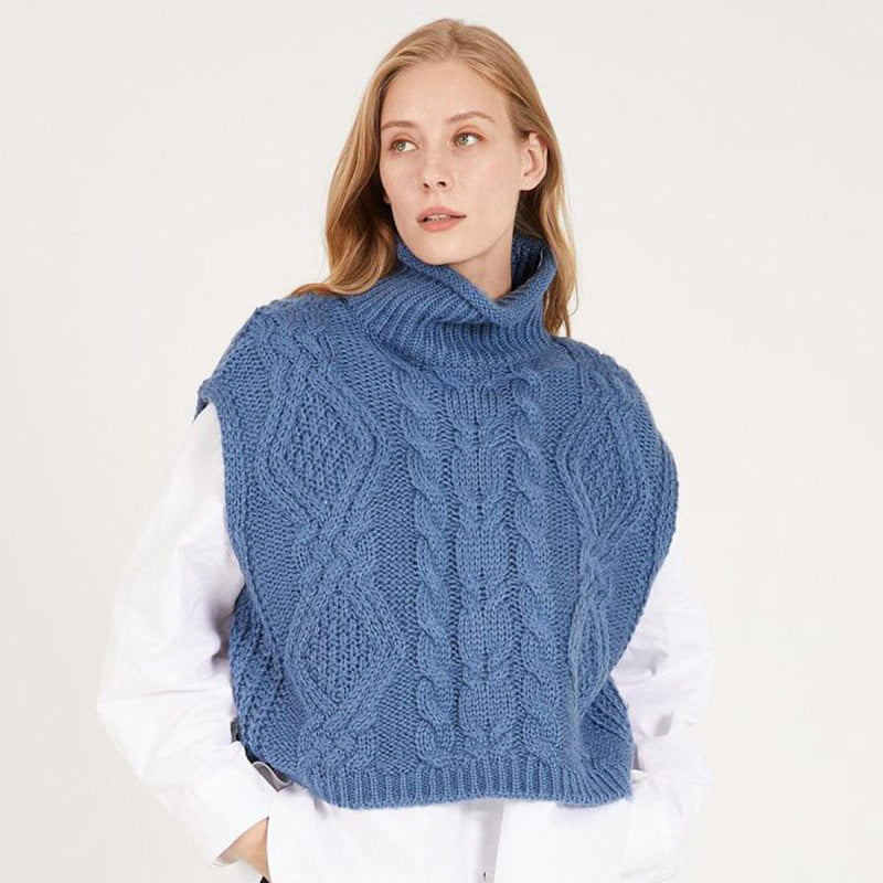 Trendy knitted sweater for women with high collar and cable knit pattern Lune London