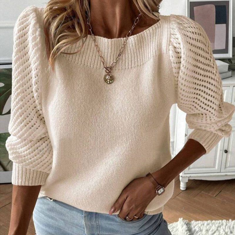 Pull en tricot pour femmes avec des manches trouées à la mode et un col rond Chic & Stil
