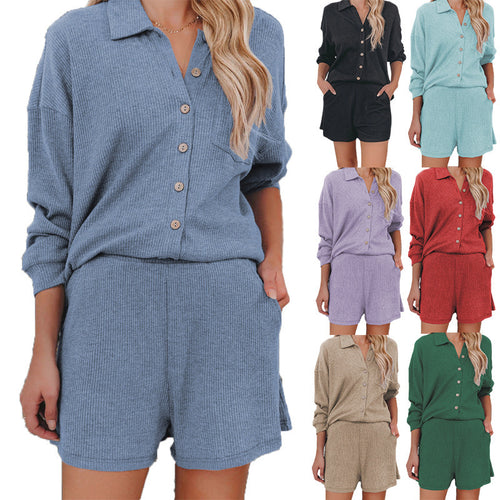 Leisure set for women with casual button blouse and shorts Lune London