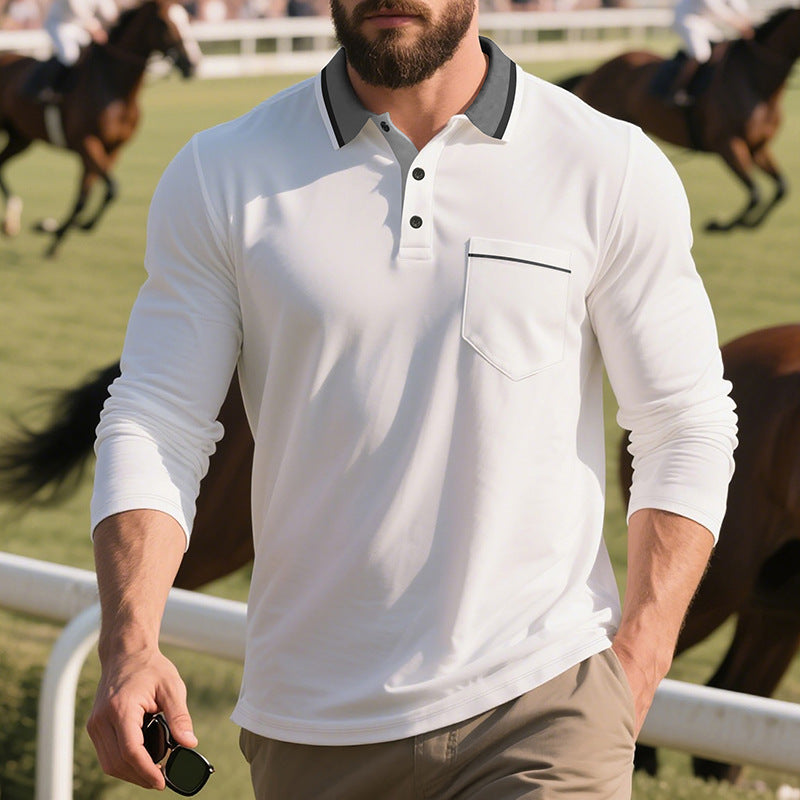 Long sleeve polo shirt for men, fashion, with textured surface and practical chest pocket Lune London