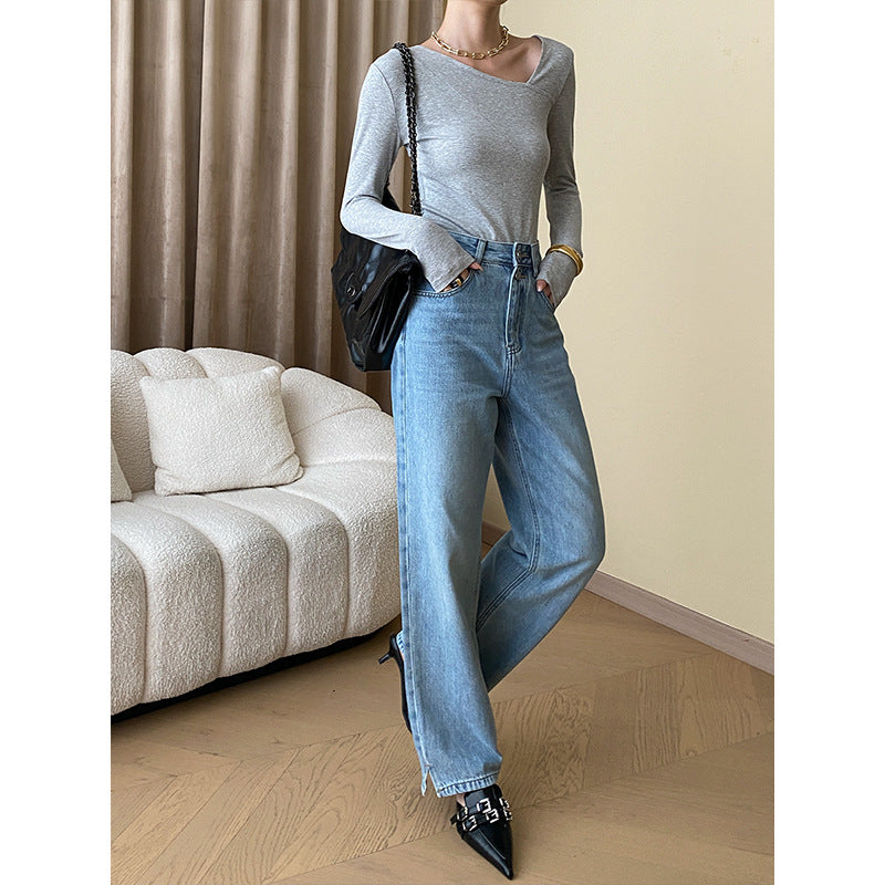 Ladies Fitted Long Sleeve with V-Neck Chic & Stil