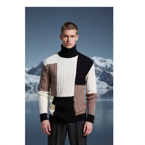 Elegant knitted sweater for men with textured pattern and high collar Lune London
