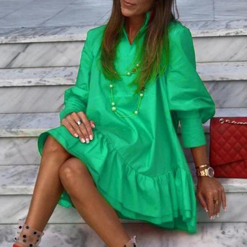 Shirt dress for women with puff sleeves and a ruffled hem Lune London