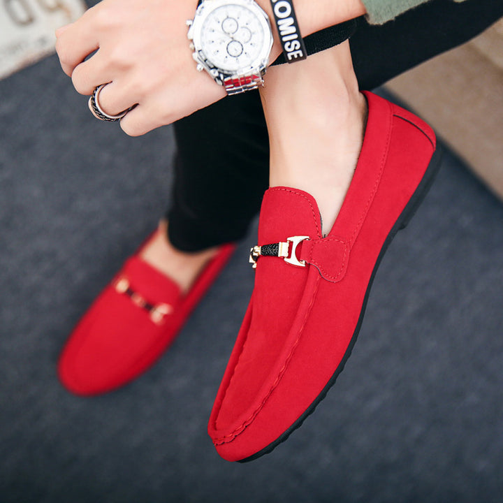Women elegant suede loafers with golden accents Lune London