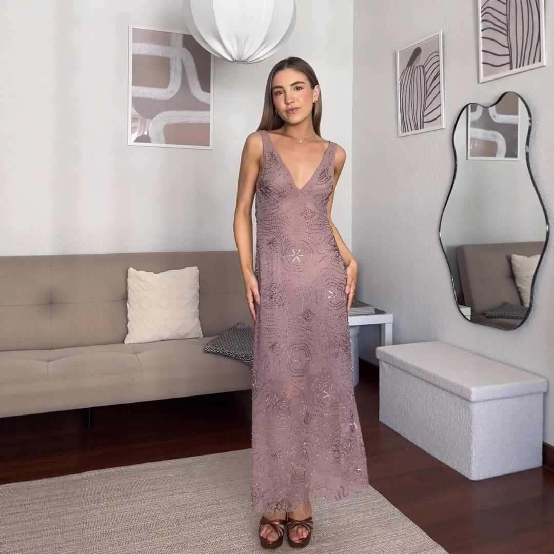 Maxi dress for women with exciting rhinestone embellishments Lune London