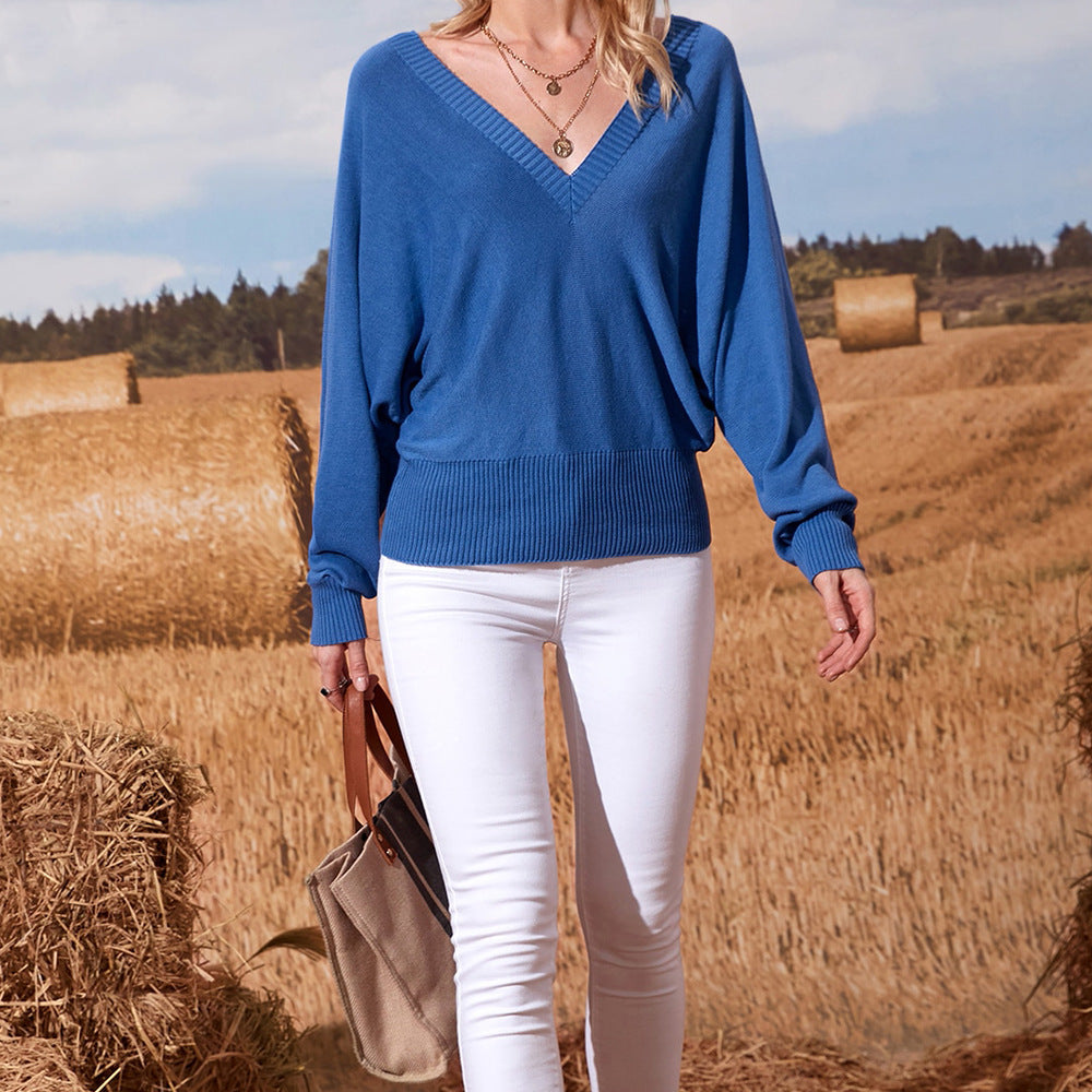 Ladies V-neck sweater with loose fit and puff sleeves Lune London