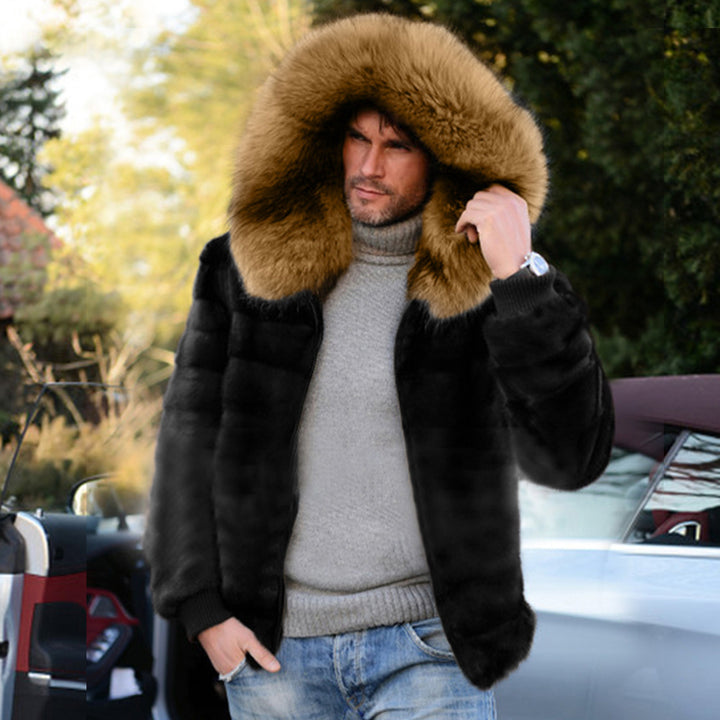 Luxury faux fur jacket for men with large hoodie Lune London