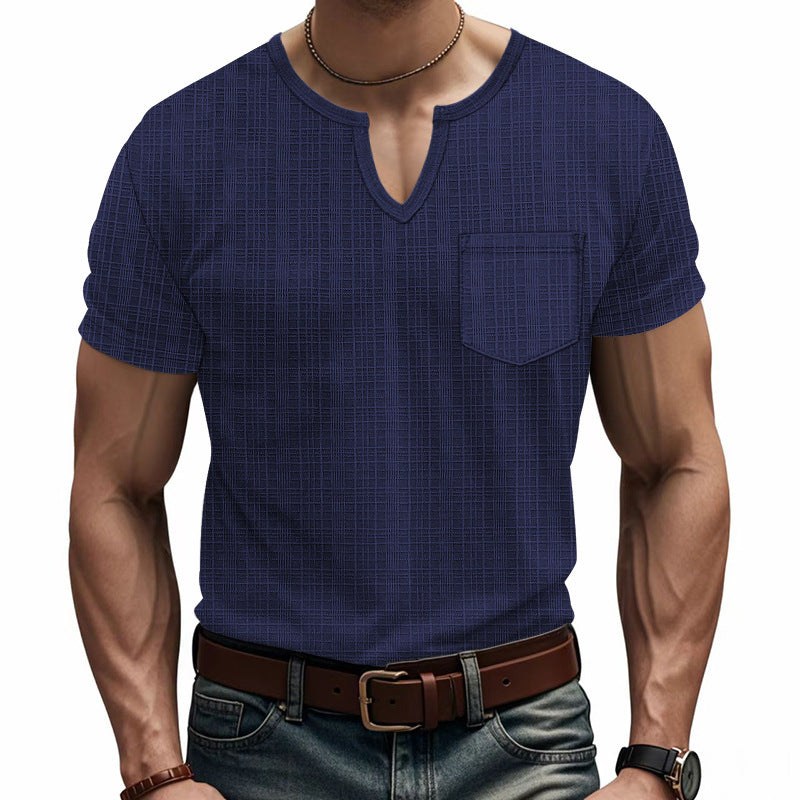 Short sleeve V-neck T-shirt for men with chest pocket Lune London