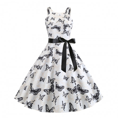 Robe midi pour femmes avec imprimé papillon et ceinture à la taille Chic & Stil