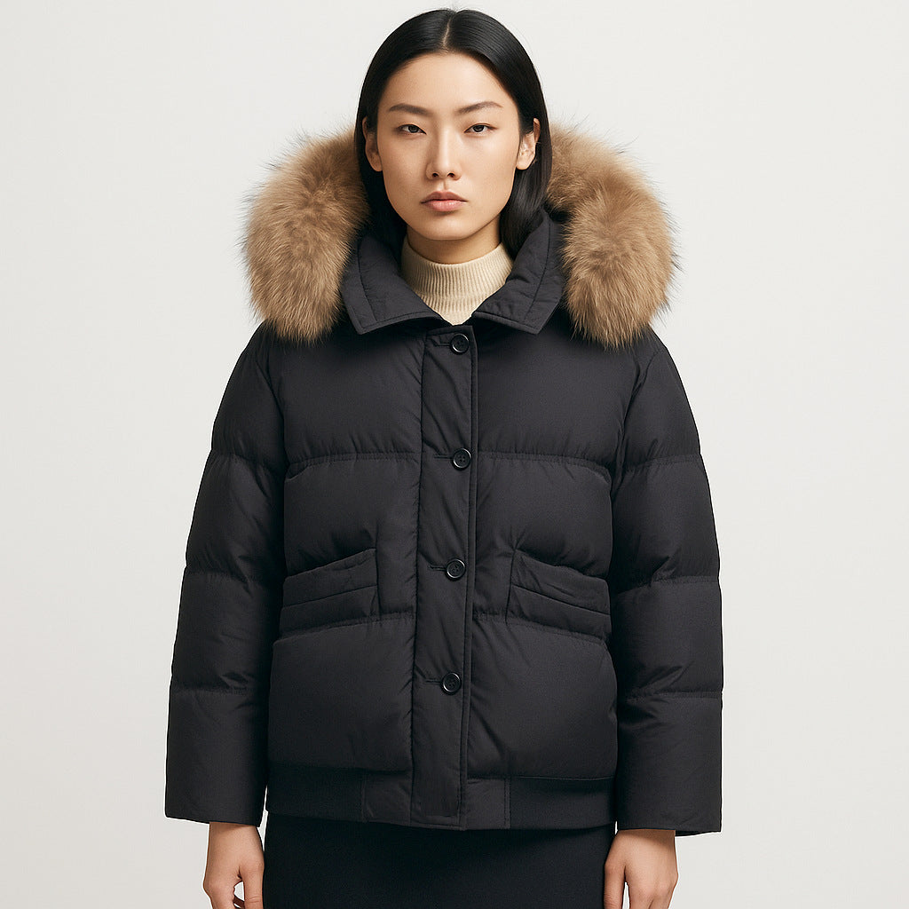 Ladies warm winter coat with removable fur collar Lune London