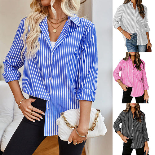 Women's Striped Blouse with Classic Collar and Casual Cut Lune London