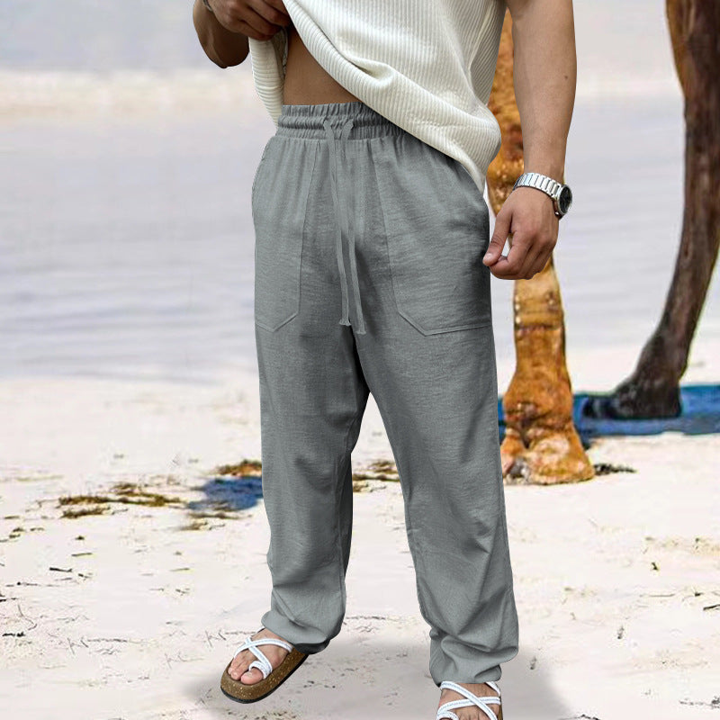 Men's linen cargo pants with elastic waist and practical side pockets Lune London
