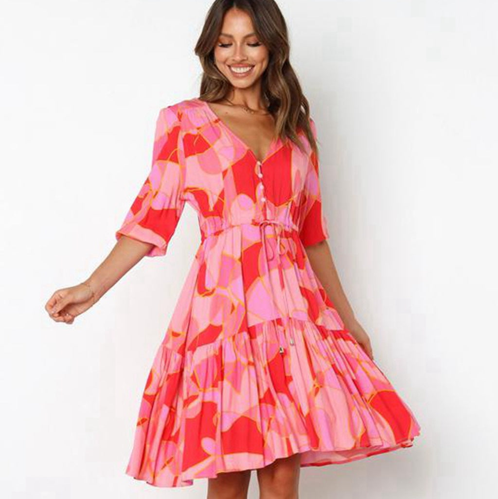 Midi fluid dress for women with ruffled skirt Lune London