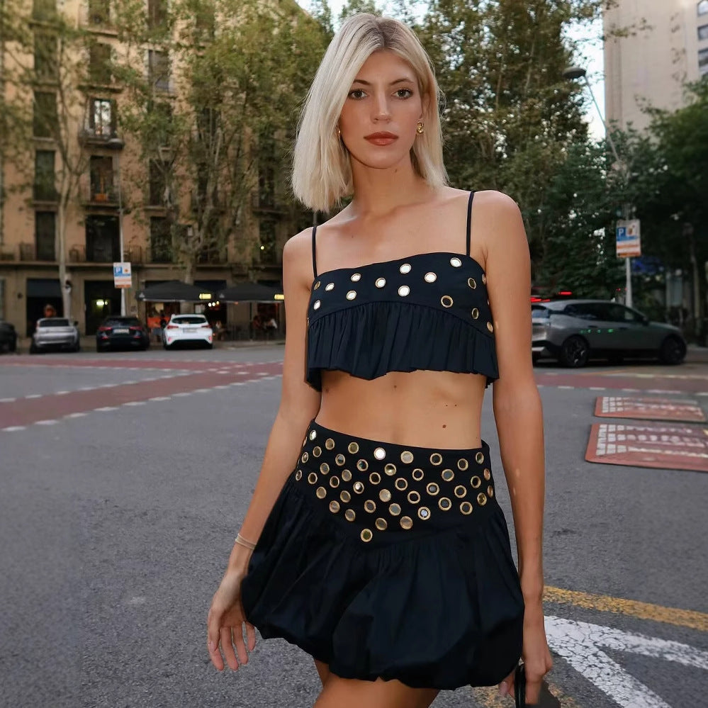 Women's blouse set with voluminous waist skirt and decorative details Lune London