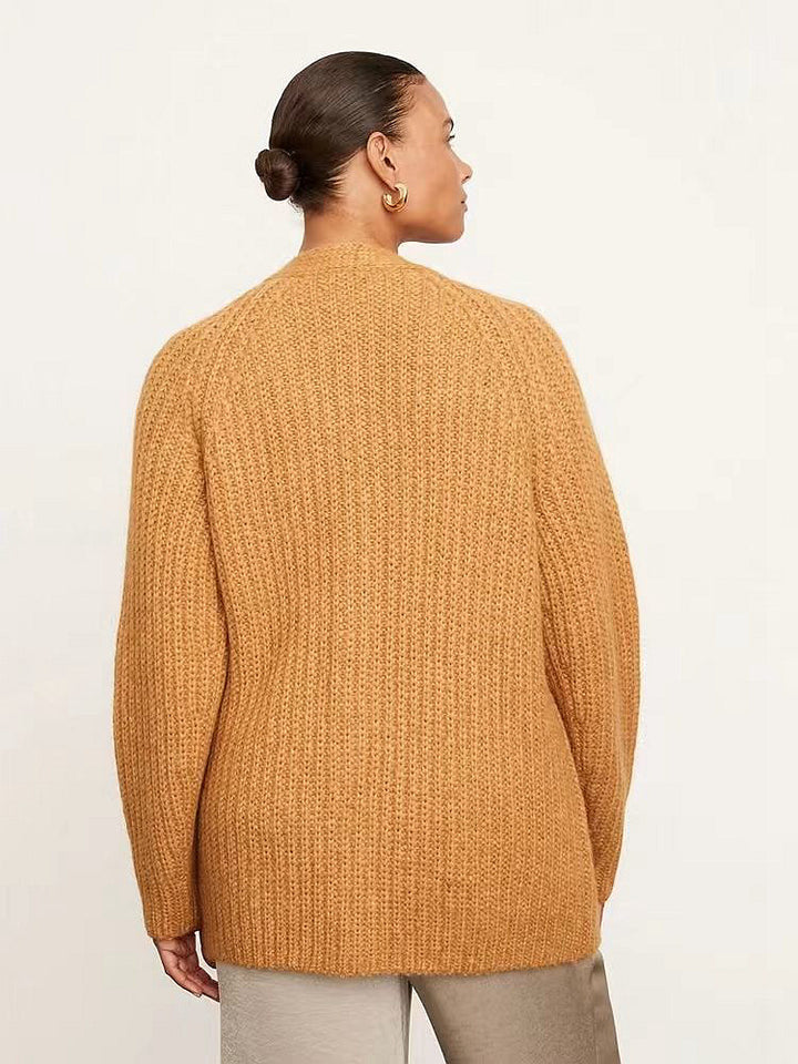 Ladies Chunky Knit Cardigan with large pockets and chic button details
