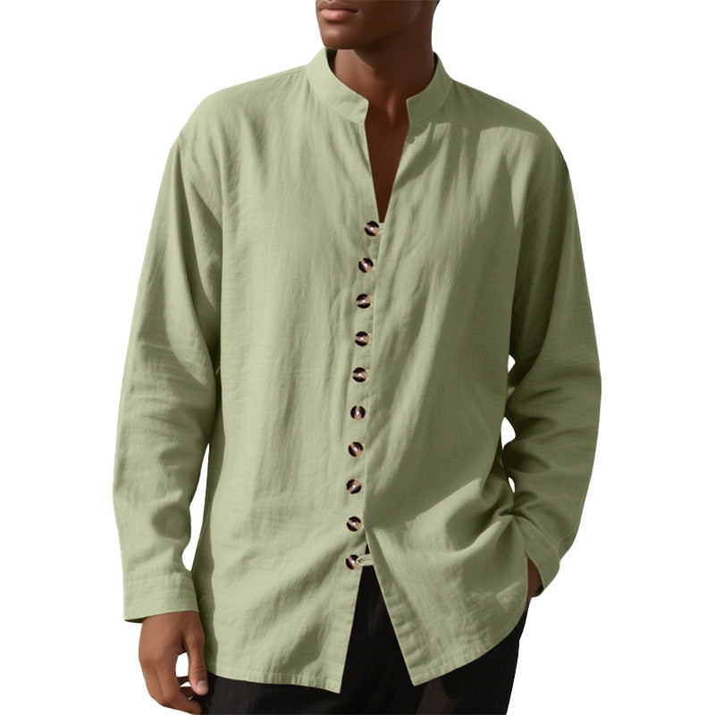Men's long sleeve shirt with modern high collar and single button placket Lune London