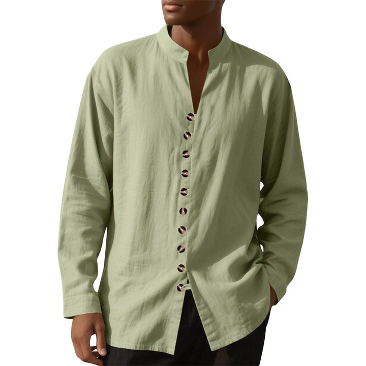 Men's long sleeve shirt with modern high collar and single button placket Lune London
