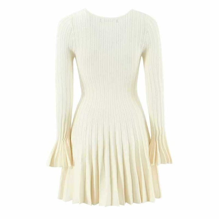 Knitted dress for ladies with pleats and elegant keyhole neckline Lune London